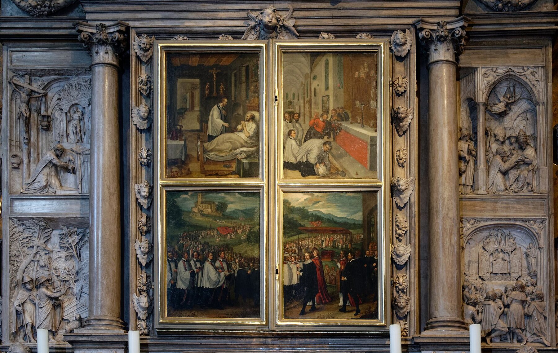 Pinturas dentro del altar de la Sangre de Walldürn, con escenas de la historia del milagro y de la peregrinación